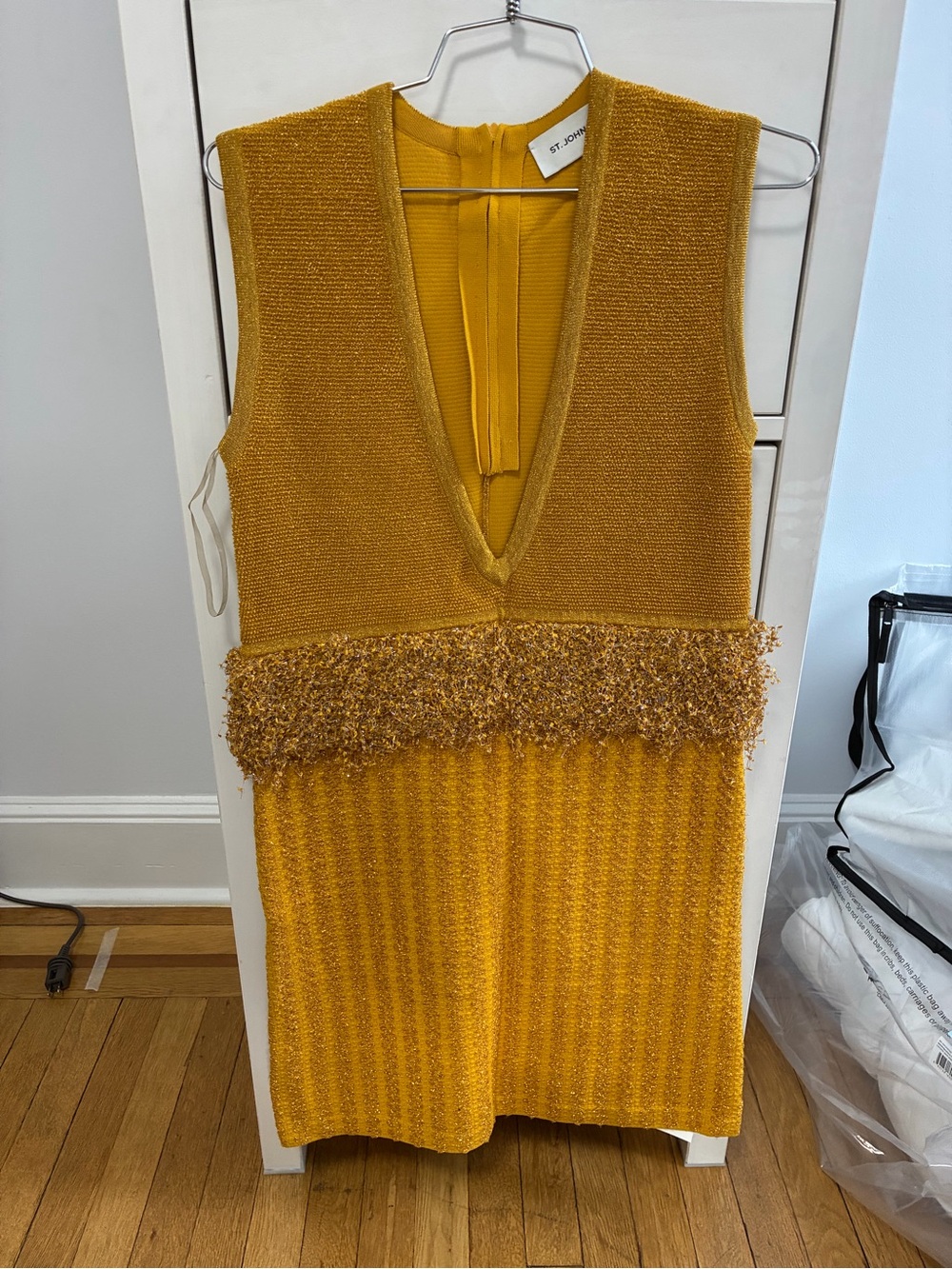St. John Golden Mustard Textured Sleeveless Dress